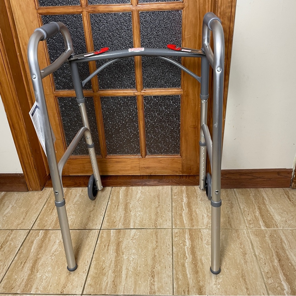 Drive Medical Adjustable Folding Silver Walker with 5” Whels